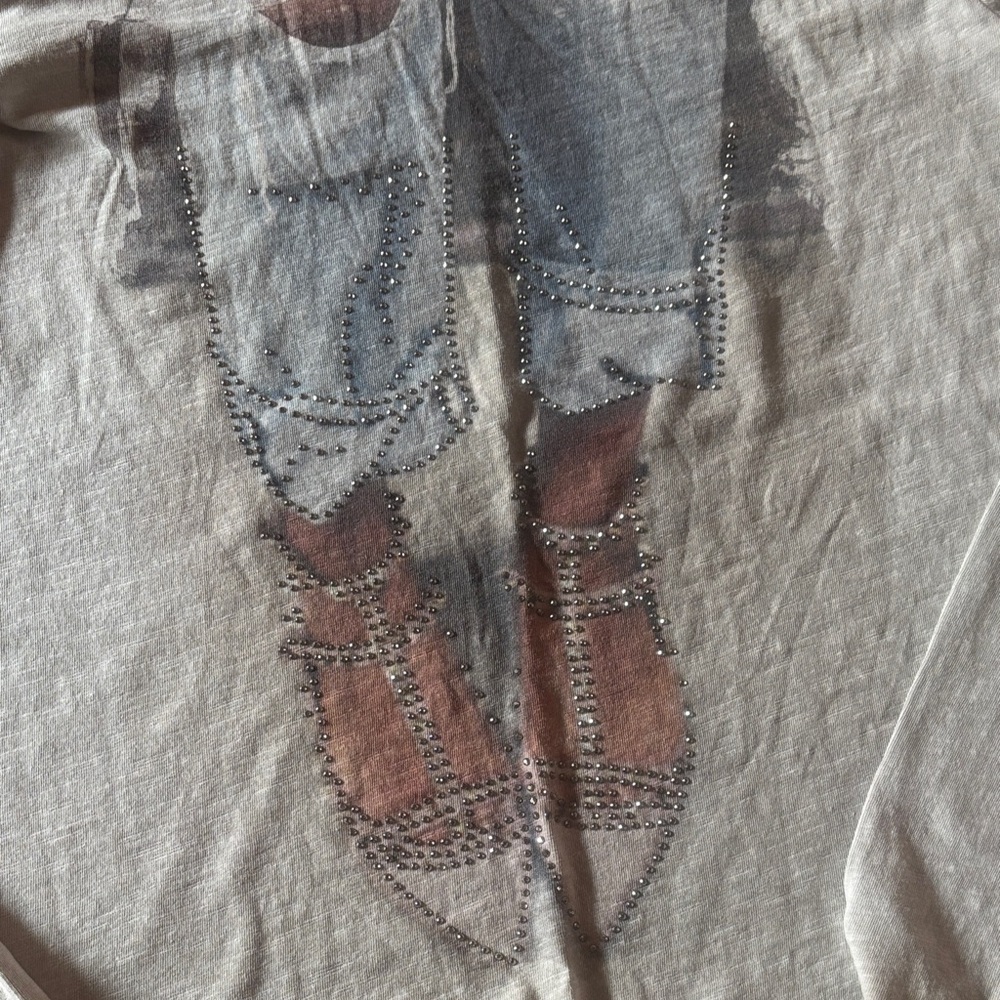 Stylish Beige Graphic Long Sleeve Top - Picture 3 of 5